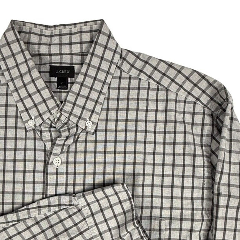 J. Crew Mens Large Tall LT Gray Black Grid Long Sleeve Button Down Shirt Classic
